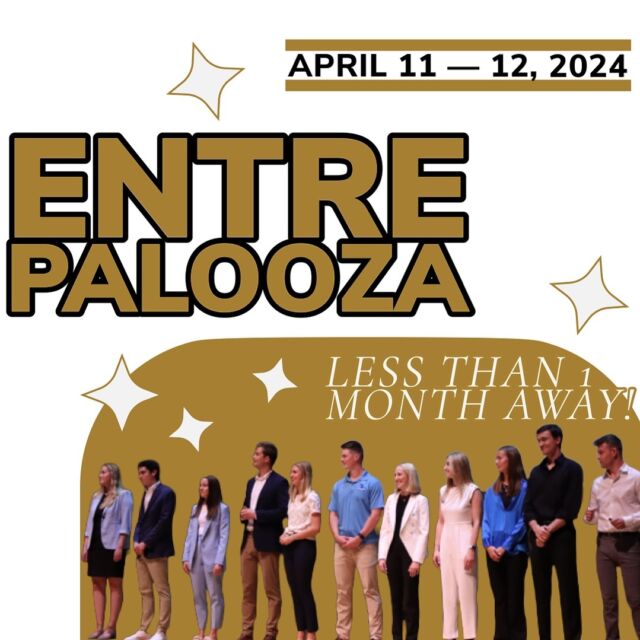 THE COUNTDOWN IS ON! 

Entrepalooza is less than 1 month away! Join us April 11th & 12th at our annual marquee event for the Center for Entrepreneurship, including student-led pitches, alumni presentations, and celebrating all of the innovation happening through the Center. We cannot wait to see you there! 💫

Thank you Melissa (’97) and Carney Hawks, our generous sponsors for this exciting event.